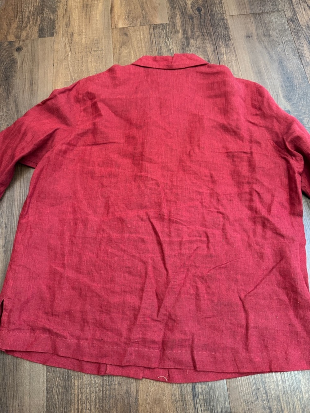 dressbarn burgundy 100% Linen-Blend Button Down Shirt - Picture 9 of 10